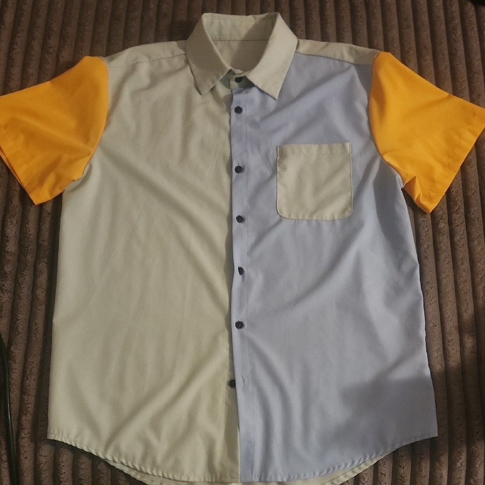 SHEIN Yellow and Blue Colorblock Men's Shirt